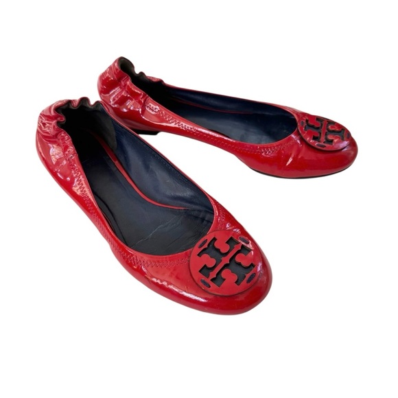 Tory Burch Reva Patent Leather Ballet Flat Shoe Red Size 7.5 - Picture 9 of 9